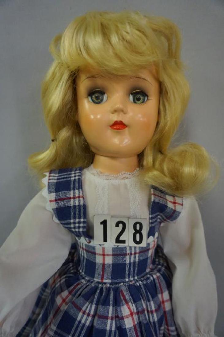 IDEAL 21 INCH HARD PLASTIC TONI P-93 WITH BLONDE HAIR,: IDEAL 21 INCH HARD PLASTIC TONI P-93 WITH BLONDE HAIR, REDRESSED, NEW SHOES, ETC., FACIAL FEATURES INCLUDG. EYE SHADOW, LASHES, BROWS, SLEEP EYES, LIPS, ETC. ARE EXCELLENT, BODY IS VERY CLEAN AS WELL