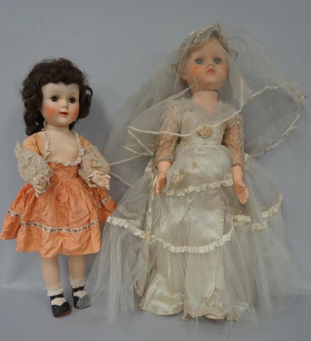 (2 PIECES) AMERICAN CHARACTER 24 INCH SWEET SUE HARD: (2 PIECES) AMERICAN CHARACTER 24 INCH SWEET SUE HARD PLASTIC WALKER, ARM AREAS OF THE DRESS ARE TORN & FRAYING, WALKING FUNCTION IS WORKING - GOOD TO VG & EGEE 26 IN. WITH VINYL HEAD, HARD PLASTIC BOD