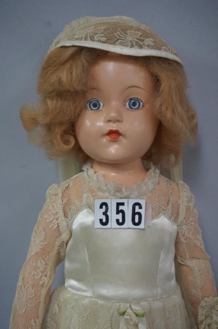 EFFANBEE 21 INCH COMPO ANNE SHIRLEY WITH SLEEP EYES,: EFFANBEE 21 INCH COMPO ANNE SHIRLEY WITH SLEEP EYES, EYELASHES ARE MISSING, MOHAIR WIG, DRESSED AS A BRIDE & IS ALL ORIGINAL INCLUDG. VEIL, BOUQUET, ETC., COMPO IS NEAR PERFECT, DOLL SHOWS VERY MINIMA