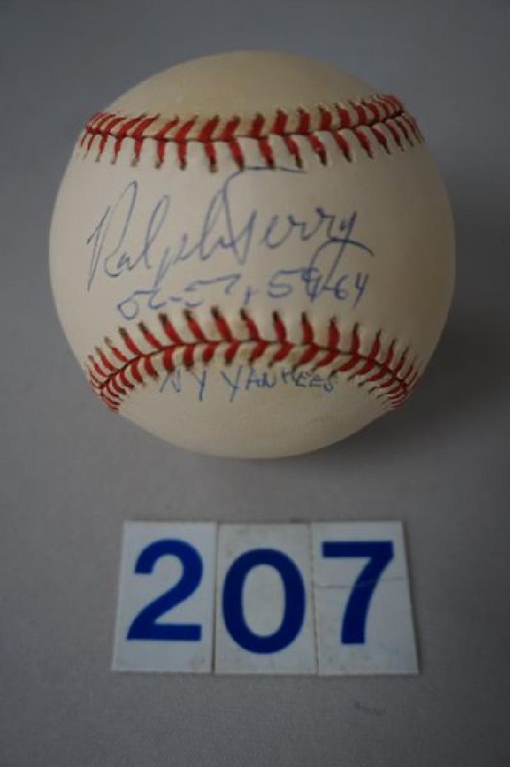 RALPH TERRY, '56 - '57 & '59 - '64 N.Y. YANKEES,: AUTOGRAPHED B.B., OFFICIAL A.L. GENE BUDIG BALL WITH C.O.A. FROM SEVENTH INNING STRETCH, COOPERSTOWN, N.Y. - EX