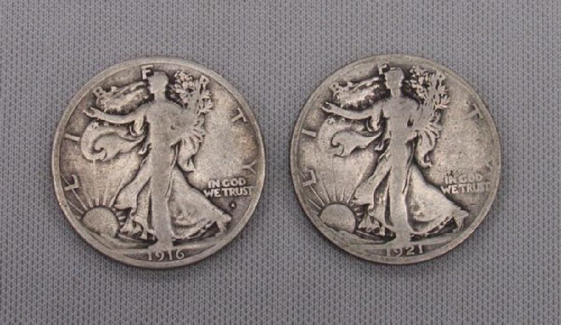 1916-D & 1921-S WALKING LIBERTY HALVES:: TWO BETTER DATE WALKERS. BOTH G