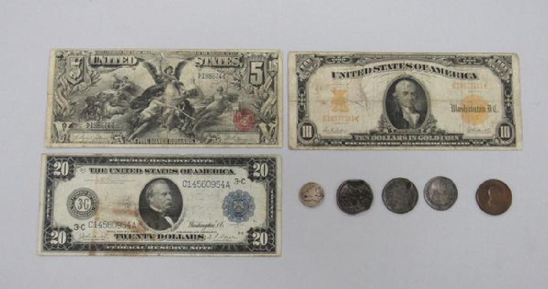LOT OF U.S. CURRENCY & EARLY COINAGE: (1 of 2)