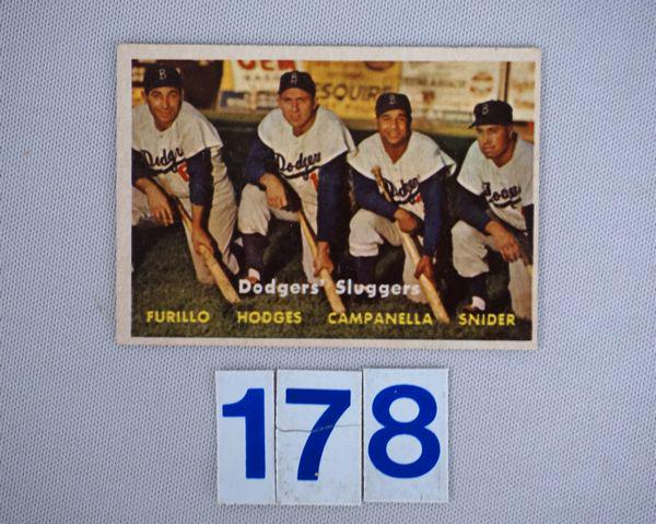 1957 TOPPS #400 DODGERS' SLUGGERS, (1 of 2)