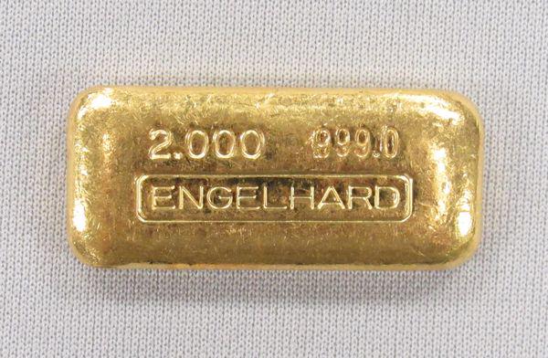 RARE 2 OZ. GOLD ENGELHARD POURED 999.0 BAR: (1 of 2)