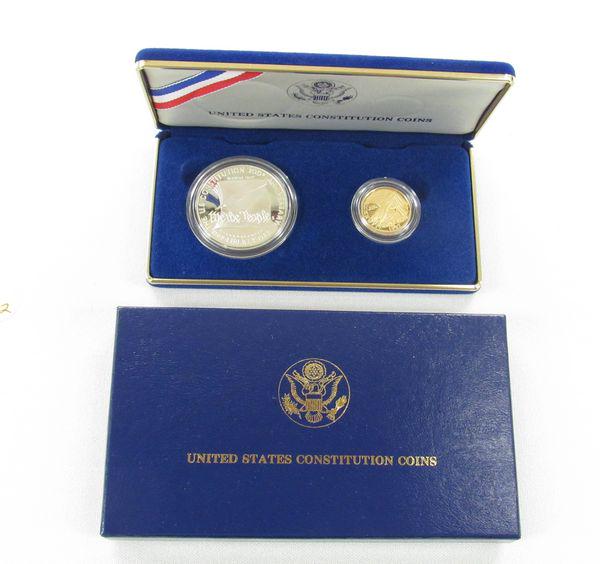 1987 U.S. CONSTITUTION $1 SILVER & $5 GOLD SET: (1 of 3)