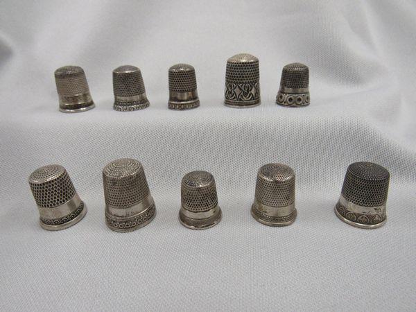 (10) STERLING SILVER THIMBLES:: VARIOUS SIZES. -G/VG