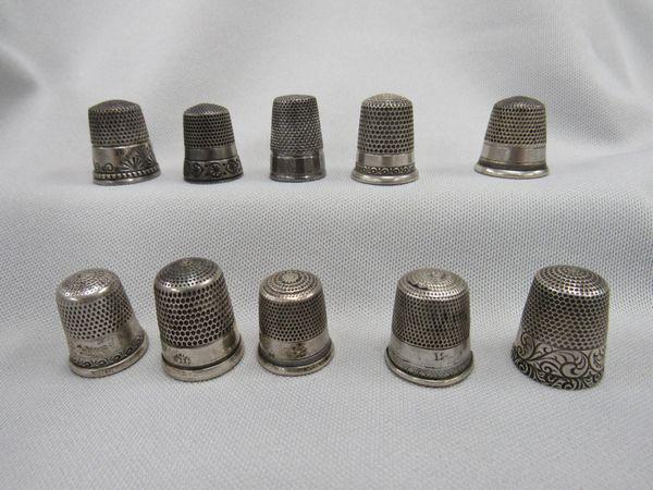 (10) STERLING SILVER THIMBLES:: VARIOUS SIZES. - VG