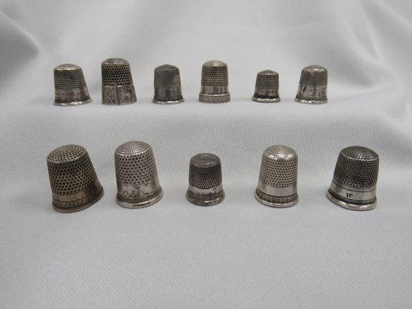 (10) STERLING SILVER THIMBLES:: VARIOUS SIZES - VG