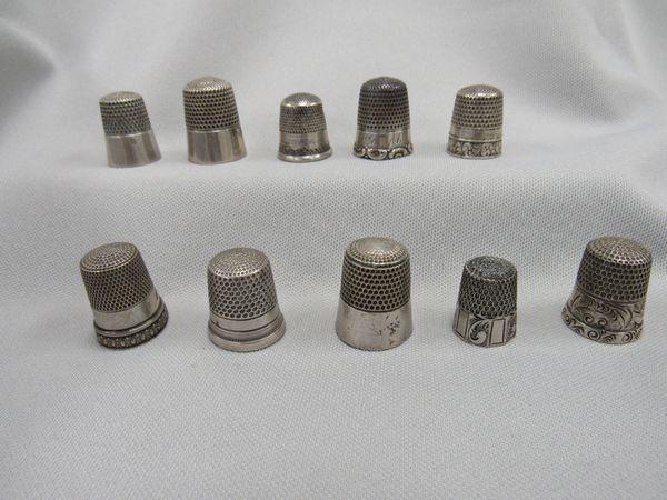 (10) STERLING SILVER THIMBLES:: VARIOUS SIZES - VG