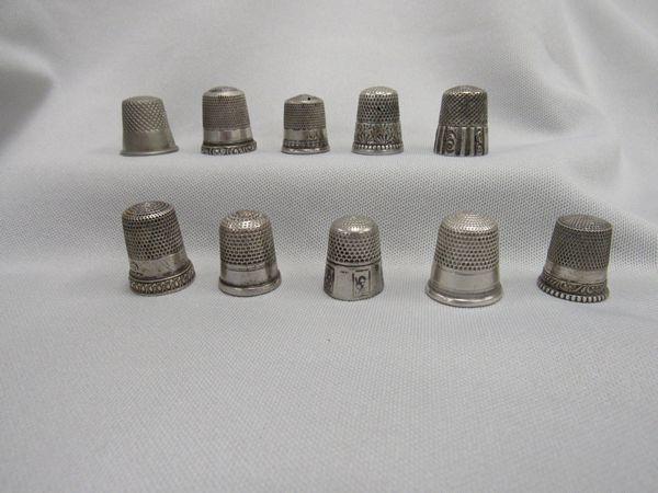 (10) STERLING SILVER THIMBLES:: VARIOUS SIZES - VG