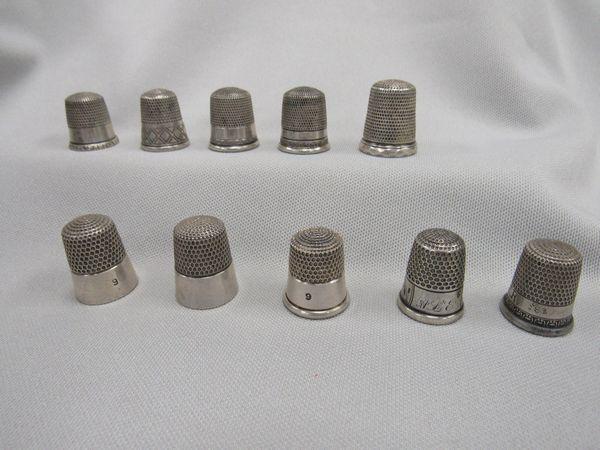 (10) STERLING SILVER THIMBLES:: VARIOUS SIZES - VG