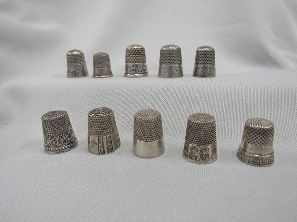 (10) STERLING SILVER THIMBLES:: VARIOUS SIZES - VG