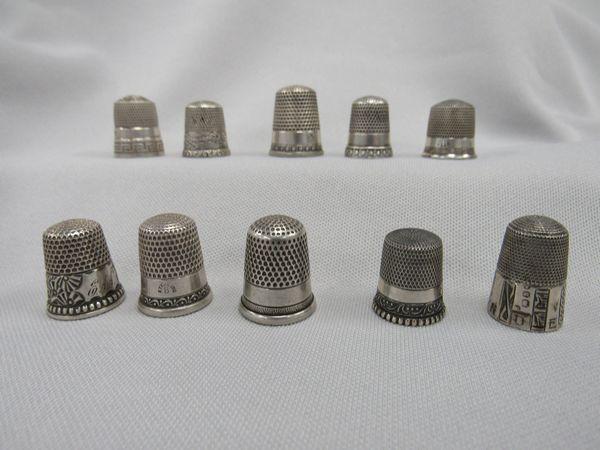 (10) STERLING SILVER THIMBLES:: VARIOUS SIZES - VG