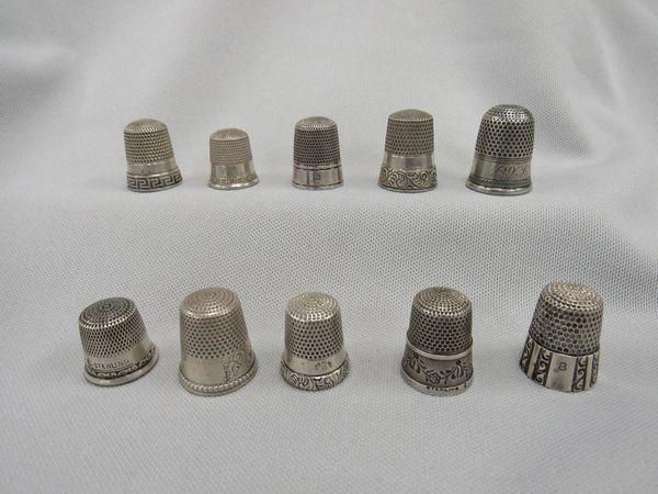 (10) STERLING SILVER THIMBLES:: VARIOUS SIZES - VG