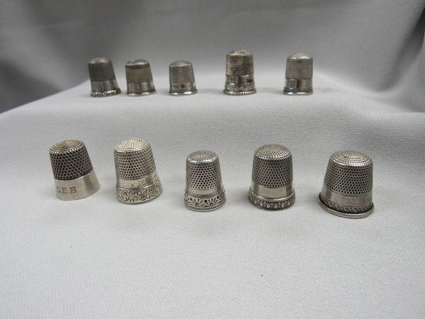(10) STERLING SILVER THIMBLES:: VARIOUS SIZES - VG