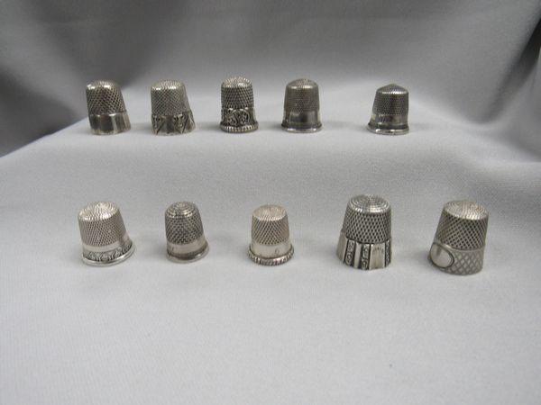 (10) STERLING SILVER THIMBLES:: VARIOUS SIZES - VG