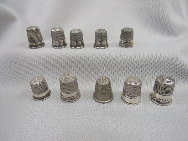 (10) STERLING SILVER THIMBLES:: VARIOUS SIZES - VG
