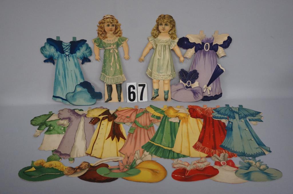 RAPHAEL TUCK & SONS:: DOLLY DELIGHT NO. 3 & DARLING MARJORIE NO. 22 DRESSING DOLLS PLUS (11) GOWNS - 10 ARE DIFFERENT & (11) HATS - 10 ARE DIFFERENT - MOST ARE GOOD, SOME BETTER & A FEW LESSER