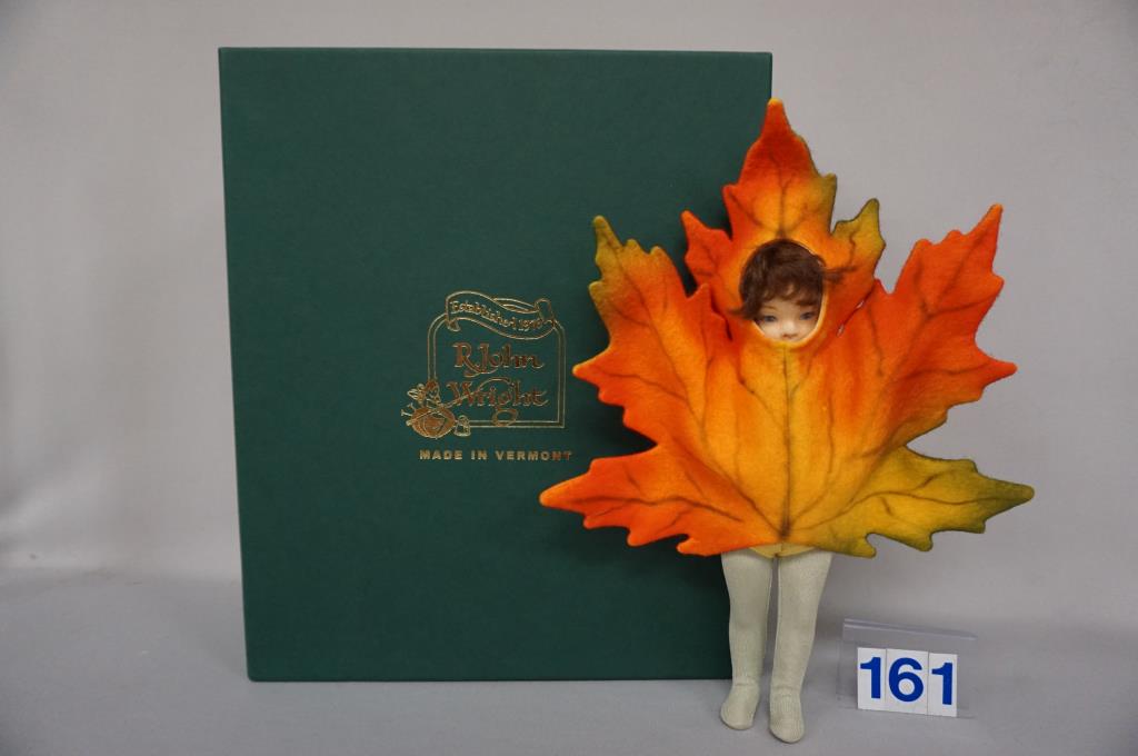 R. JOHN WRIGHT AUTUMN LEAVES COLLECTION:: 11 IN. "MAPLE LEAF DANCER" WITH SWIVEL NECK & JOINTED LIMBS, SEPTEMBER 25, 2013 LIMITED EDITION #11 OF 50 PIECES WITH C.O.A., TAG SIGNED R. J. WRIGHT, ORIGINAL BOX, ETC. - N. MT