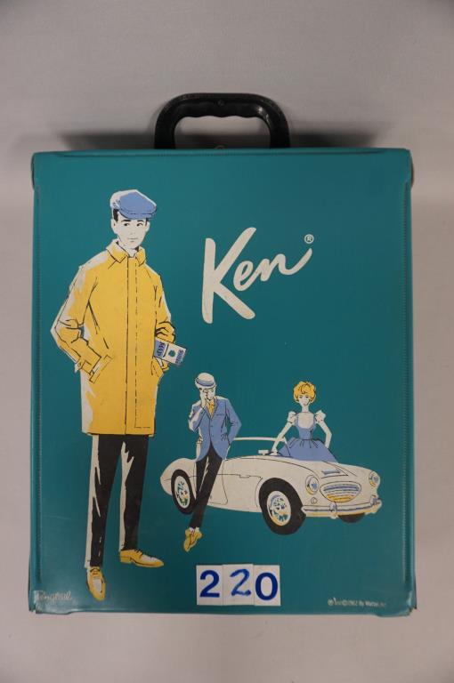 MATTEL KEN OUTFITS:: MR. ASTRONAUT, SKI CHAMPION, CAMPUS HERO, GRADUATION & OTHERS, PLUS BAG WITH SHOES, BOOTS, ETC. - GOOD TO GOOD+ & 1962 KEN PONYTAIL CASE - FAIR