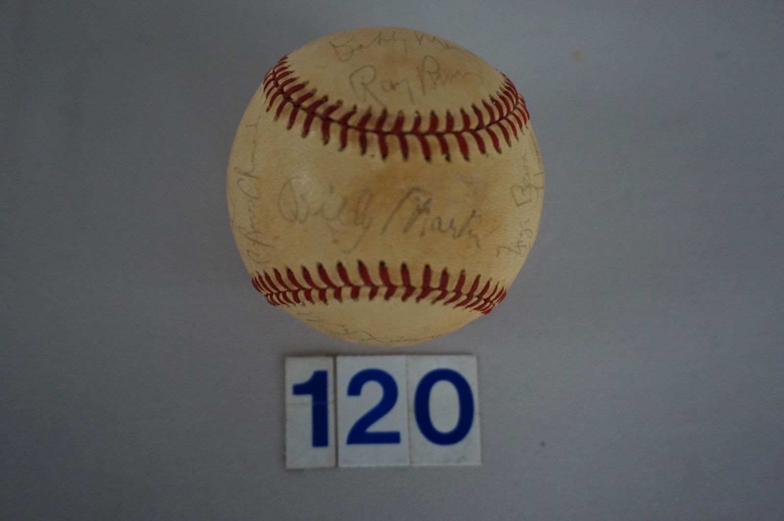 1979 N.Y. YANKEES TEAM,: AUTOGRAPHED OFFICIAL A.L. LEE MAC PHAIL BASEBALL WITH 16 AUTOGRAPHS IN BLACK INK, 'TO EDDIE' IS IN BLUE INK, SIGNATURES ARE LIGHT BUT VERY READABLE, POSSIBLE GAME USED BALL, SIGNATURES INCLUDE: B. MAR