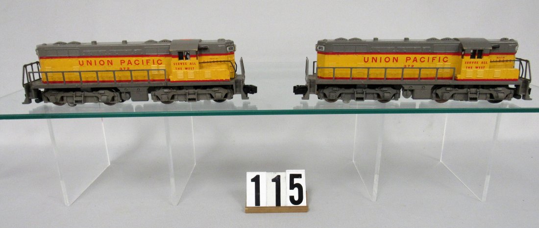 (2) AMERICAN FLYER #372 UNION PACIFIC DIESEL ENGINES,: EACH WITH SOME LIGHT WEAR & PAINT LOSS IN SOME AREAS - GOOD/VG