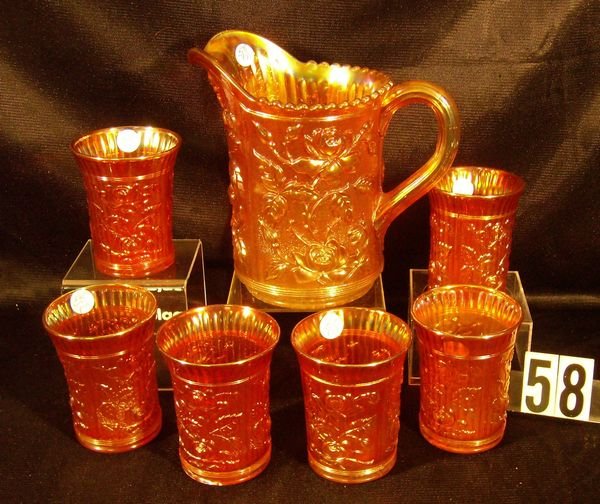 Carnival Glass Lustre Rose 7 Pc. Water Set (M), (2
