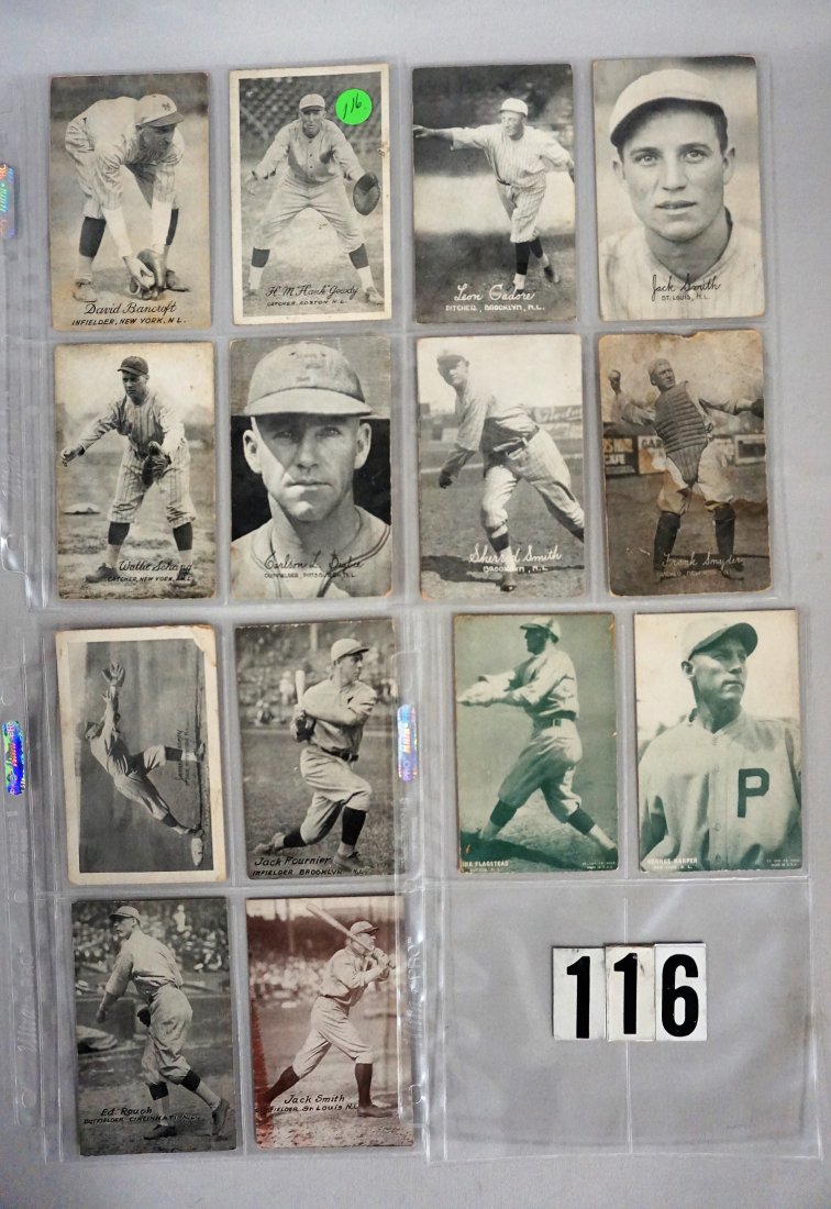 VINTAGE BASEBALL EXHIBIT CARDS:: (3) 1921, (6) 1922, (3) 1926-'29 INCLUDING J. SMITH (BROWN TINT), (2) 1927 (GREEN TINT) - MOST ARE LOWER GRADE - CHECK, (AS FOUND)