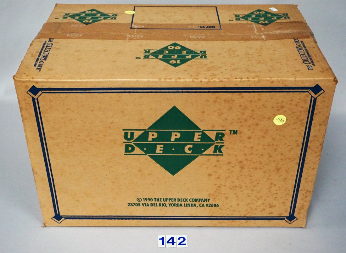 1990 UPPER DECK BASEBALL WAX BOX,: FACTORY CASE, UNOPENED WITH 20-36 COUNT BOXES, - CARDS WILL BE HIGH GRADE TO N.MT.+, BOX WITH LIGHT WEAR & FOXING SPOTS - VG/EX