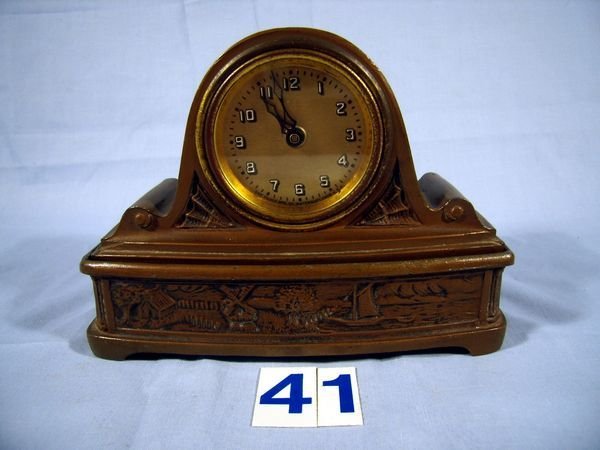 6" LUX CLOCK STILL BANK "THE LEWIS SERVICE CO." NE