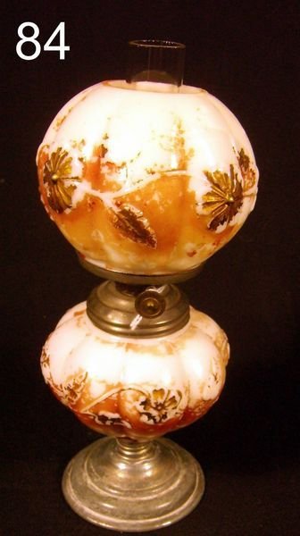 MINIATURE OIL LIGHT W/ MILK GLASS SHADE & BASE