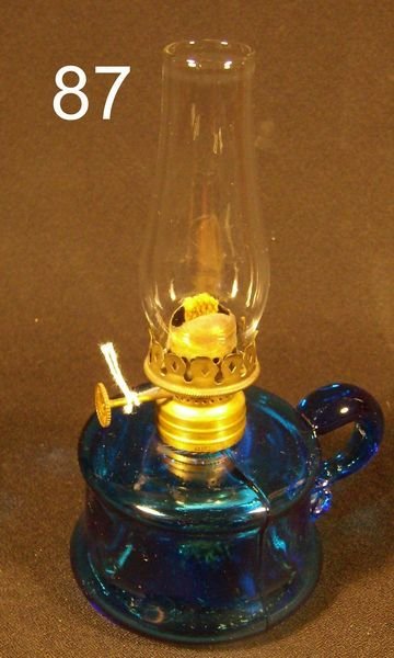 LITTLE BUTTER CUP BLUE GLASS MINIATURE FINGER LAMP