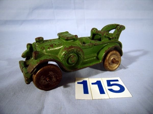 4 1/2" HUBLEY GREEN CAST IRON WRECKER (MISSING HOO