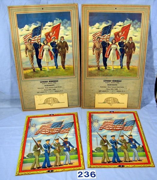 4 PC. WWII CALENDAR & CALENDAR TOPS 1943-44