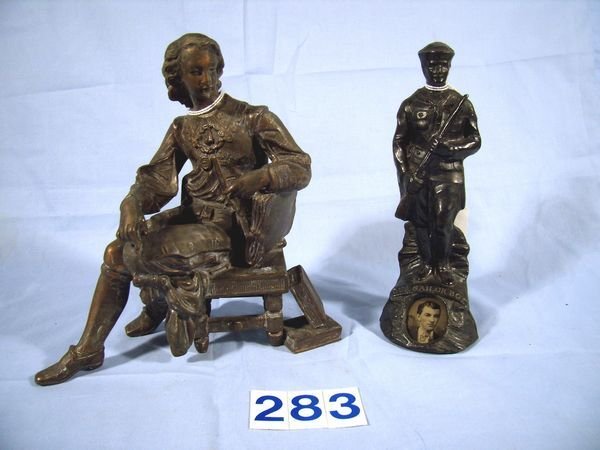 WHITE METAL SAILOR MEMORIAL FIGURINE AND MANTEL CL