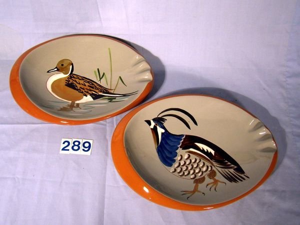 (2 PCS.) 11" STANGL ASHTRAYS - BIRD DECORATED