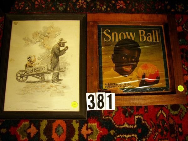 CREAM OF WHEAT FRAMED ADVERTISEMENT AND SNOW BALL