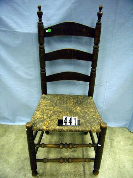 1441: ANTIQUE LADDERBACK CHAIR, TURNED SAUSAGE & BALL S - 1441: ANTIQUE LADDERBACK CHAIR, TURNED SAUSAGE & BALL S