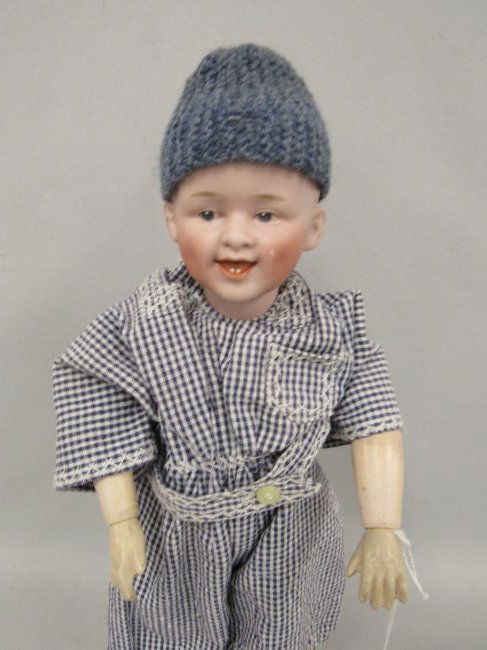 HEUBACH 14 IN. LAUGHING BOY:: BISQUE HEAD: NO DAMAGE, LONG THIGH BODY, SCUFF ON LEFT CHEEK - GOOD