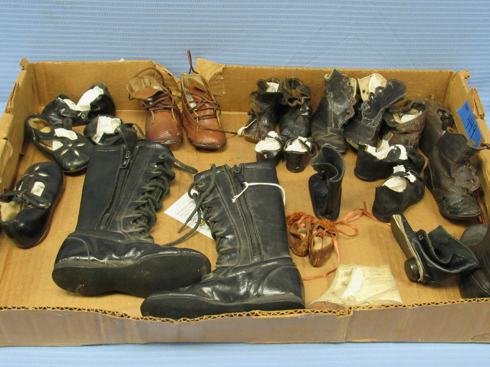 13 PAIRS OF ANTIQUE DOLL SHOES & BOOTS: (1 of 3)