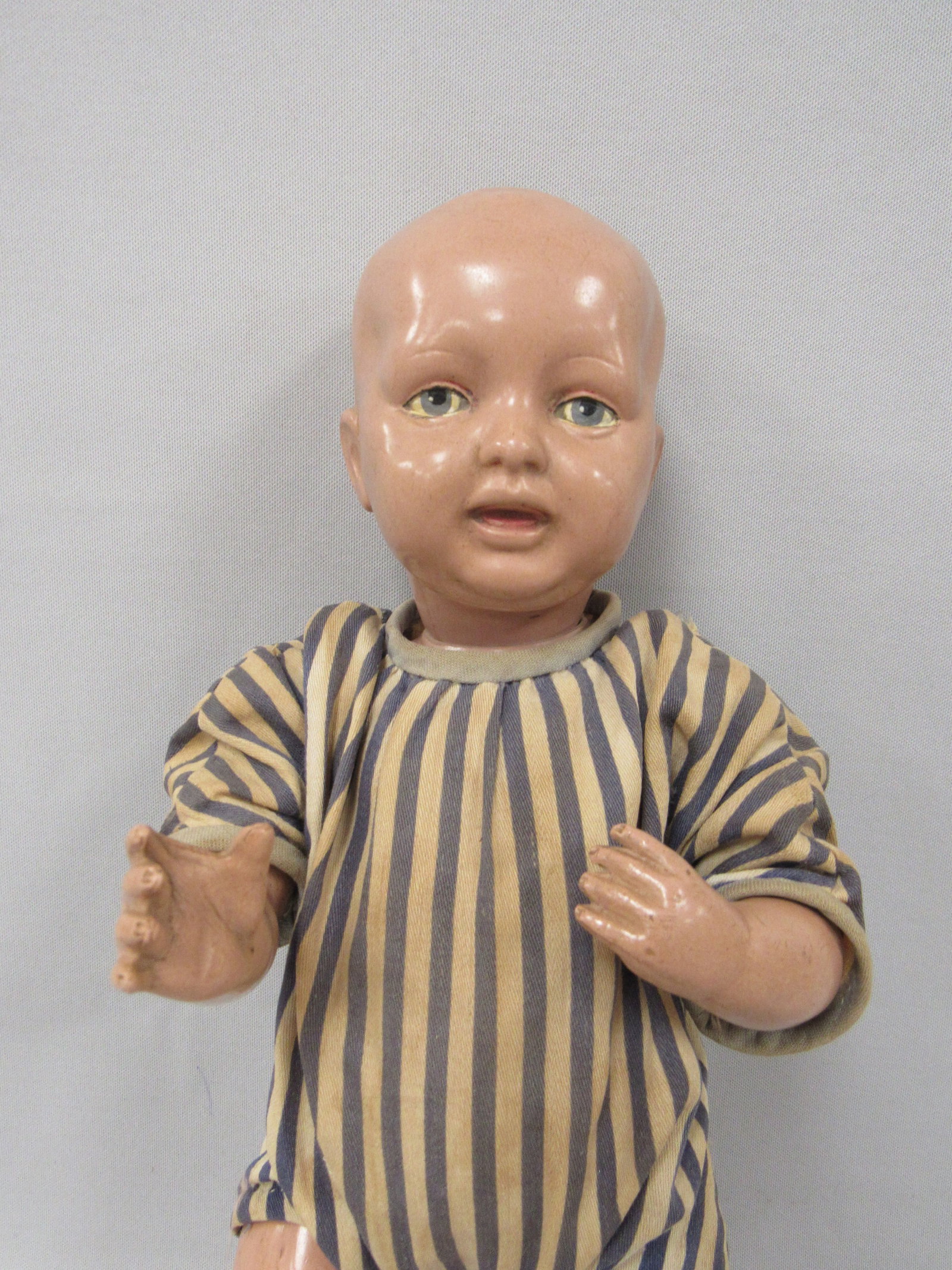 14 IN. ALL CELLULOID BABY BY PARSONS JACKSON CO.:: 1910-1919. SPRING JOINTED. SOME PLAY WEAR & SCUFFS, HAIRLINE ON REAR SIDE OF HEAD (SEE PHOTO)