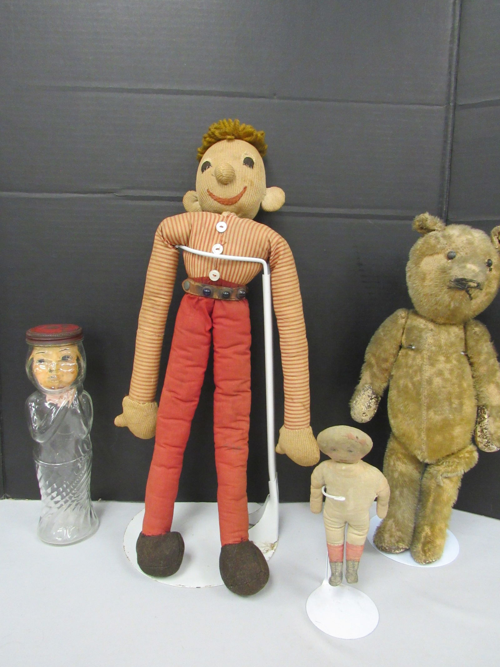 MOHAIR BEAR, CLOTH DOLLS & FIGURAL BOTTLE: (1 of 20)