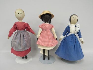 3 EDNA YOUNG CARVED FOLK ART DOLLS: