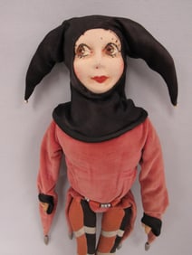 16 IN. FRENCH CLOTH MASK FACE JESTER W/ ORIG. TAG: