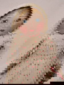 21 IN. ANTIQUE ALL ORIGINAL OIL OVER CLOTH DOLL: