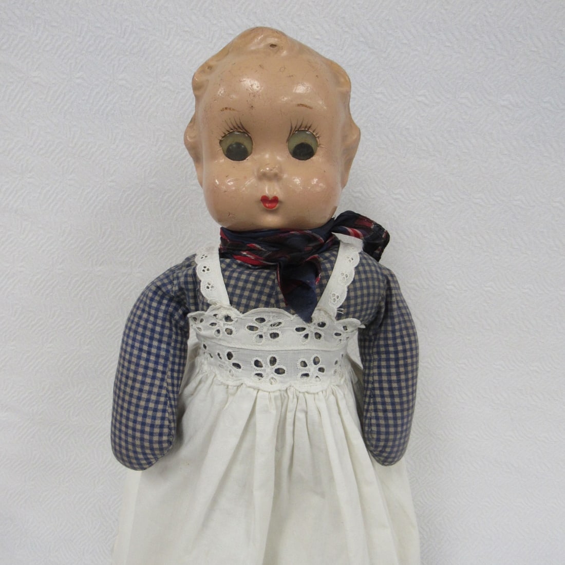 19 IN. COMPO & CLOTH GOOGLY EYE DOLL:: COMPOHEAD HAS PLAY WEAR & EYES THAT WIGGLE APP. 1930'S-'40