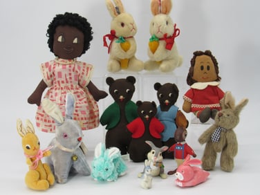 CLOTH DOLL, BEAR & BUNNY LOT: