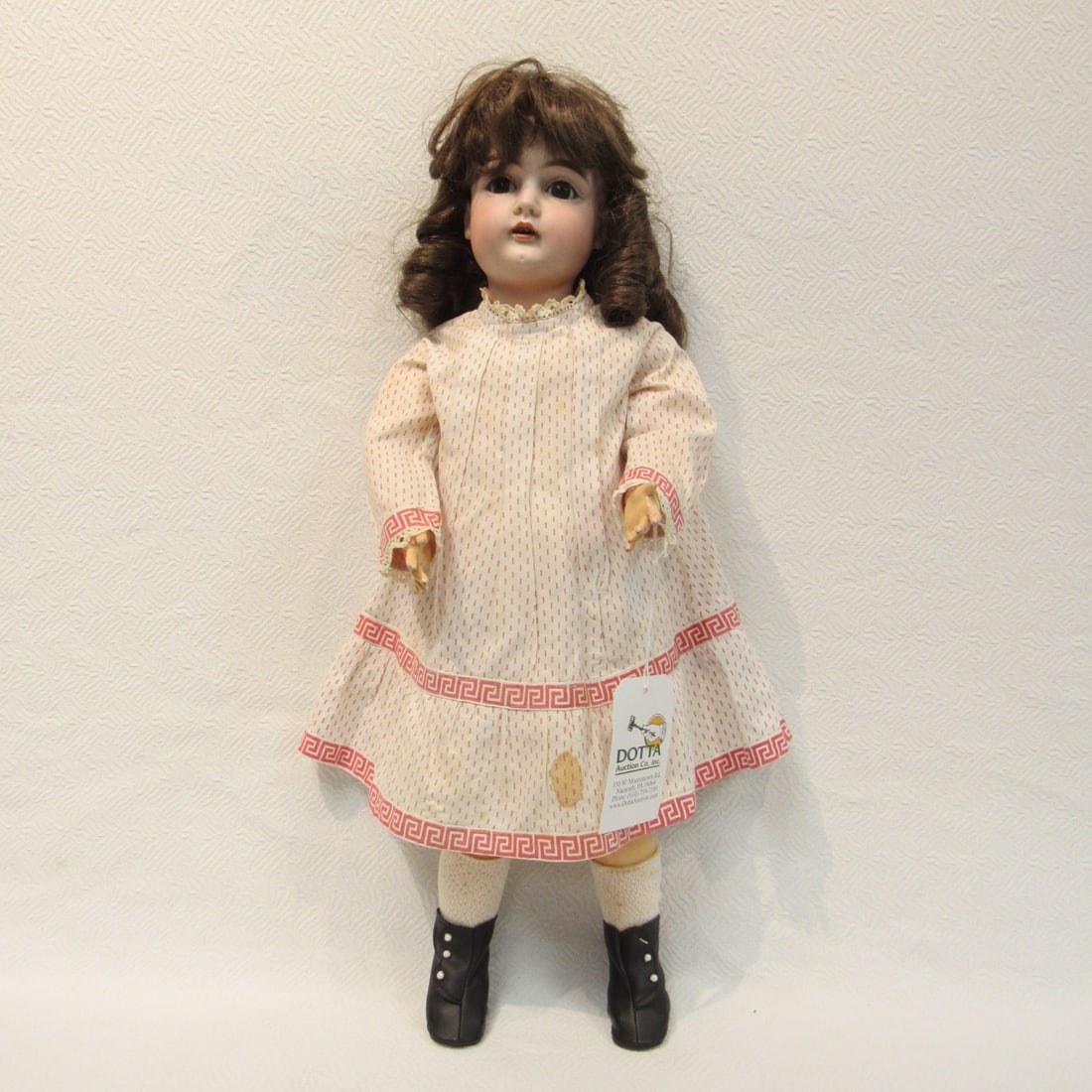 21 IN. KESTNER. MARKED MADE IN GERMANY 13:: BISQUE SOCKET HEAD, EYES ARE SET OVER EXISTING SLEEP EYES, OPEN MOUTH WITH TEETH, SMALL FLAKE OVER EACH EYE, COMPOSITION JOINTED BODY WITH ORIGINAL FINISH