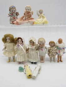 BOX LOT OF SMALL ALL BISQUE DOLLS: