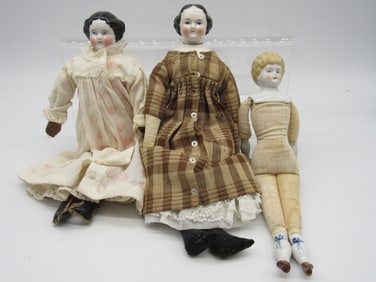 3 CHINA HEAD DOLLS: